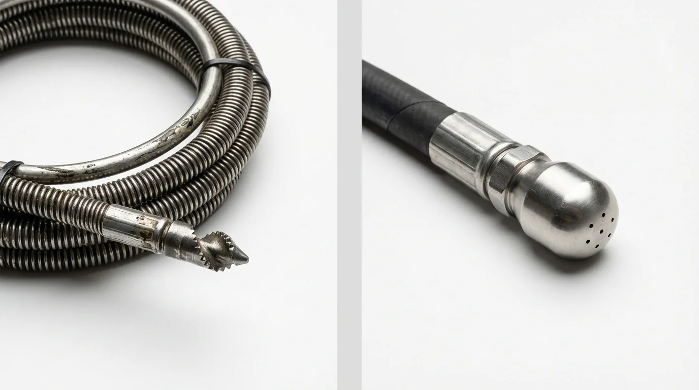 Drain snake cable and hydro jetting nozzle used for drain cleaning in Brookings, OR